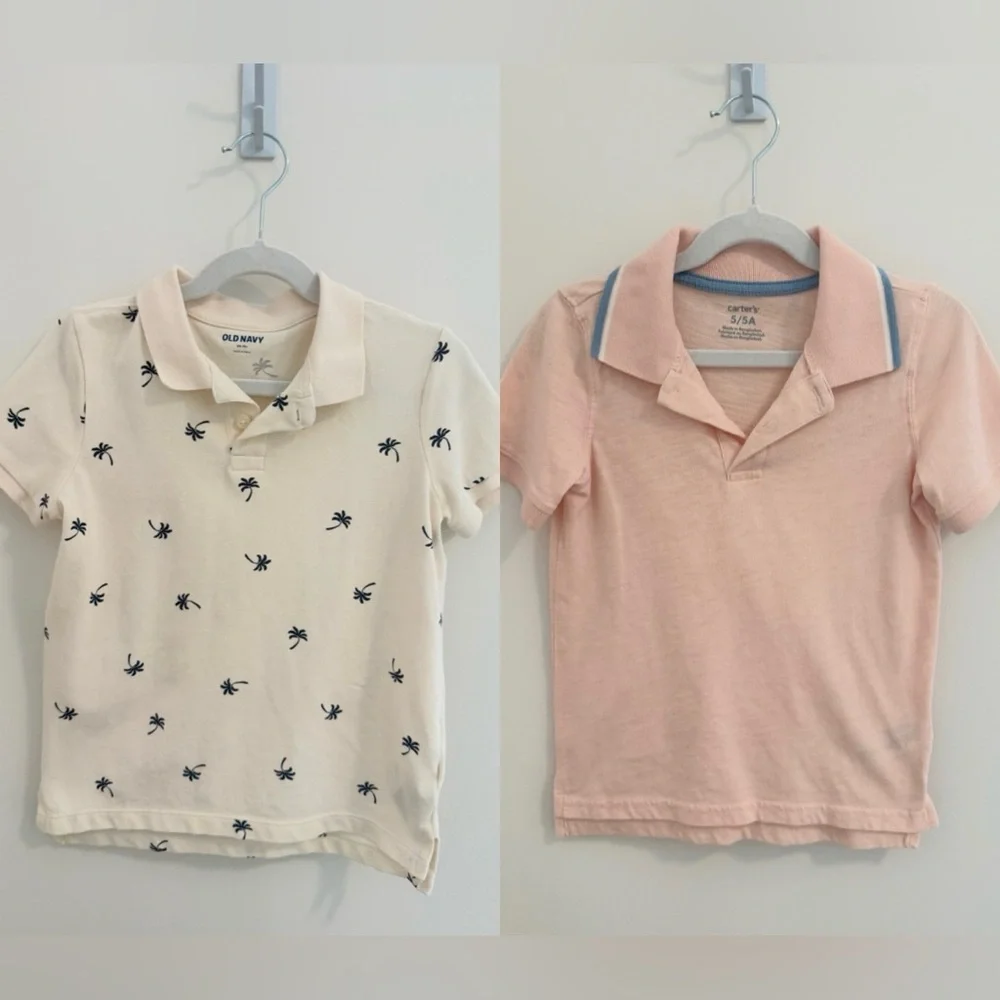 Old Navy Cream Polo with Navy Palm Print & Carter's Light Coral Polo - Twin Pack - Picture 1 of 1